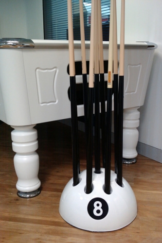 Stunning White 8 Ball Cue Stand & Rack, the Original – Holds Up To 9 Cues!